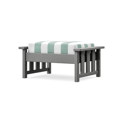 POLYWOOD Acadia Deep Seating Ottoman in Slate Grey / Cabana Stripe Glacier Spa