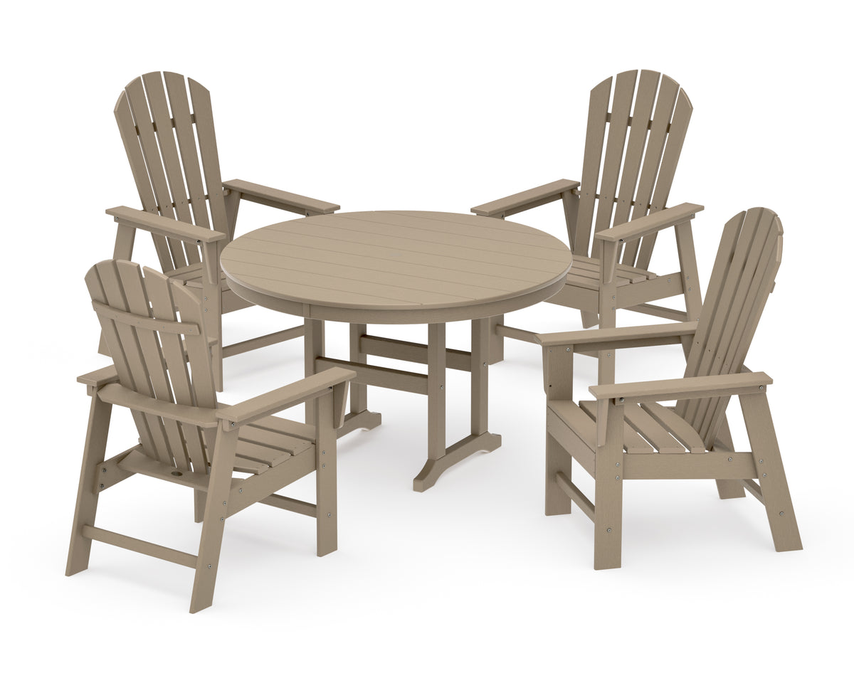 POLYWOOD South Beach 5-Piece Round Farmhouse Dining Set in Vintage Sahara