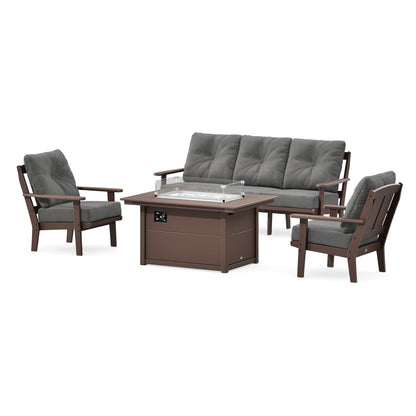 POLYWOOD Mission Deep Seating Fire Pit Table Set in Mahogany