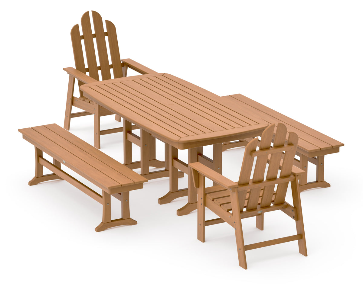 POLYWOOD Long Island 5-Piece Dining Set with Benches - 37" x 72" Table in Natural