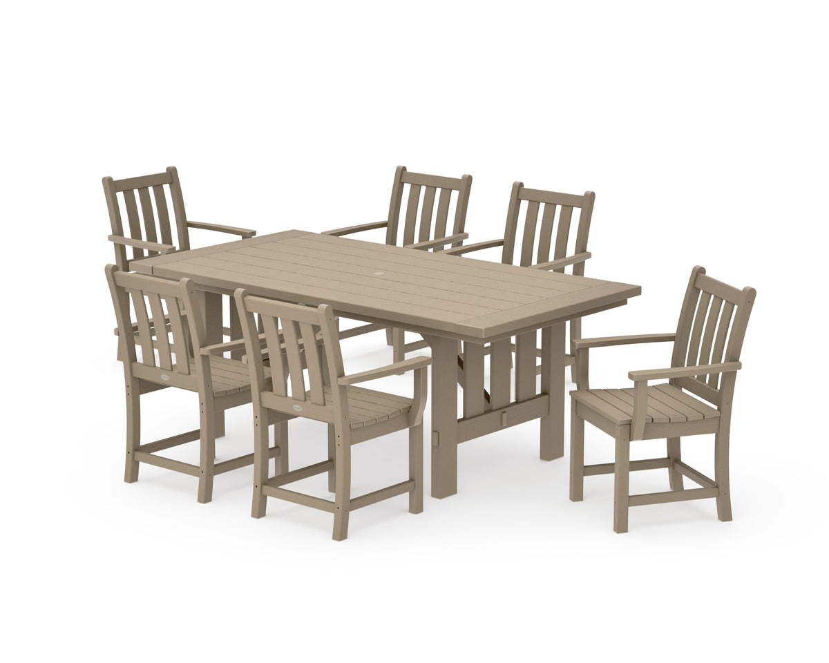 POLYWOOD Traditional Garden Arm Chair 7-Piece Mission Dining Set in Vintage Sahara