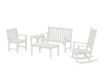 POLYWOOD Vineyard 5-Piece Bench &amp; Rocking Chair Set in Vintage White