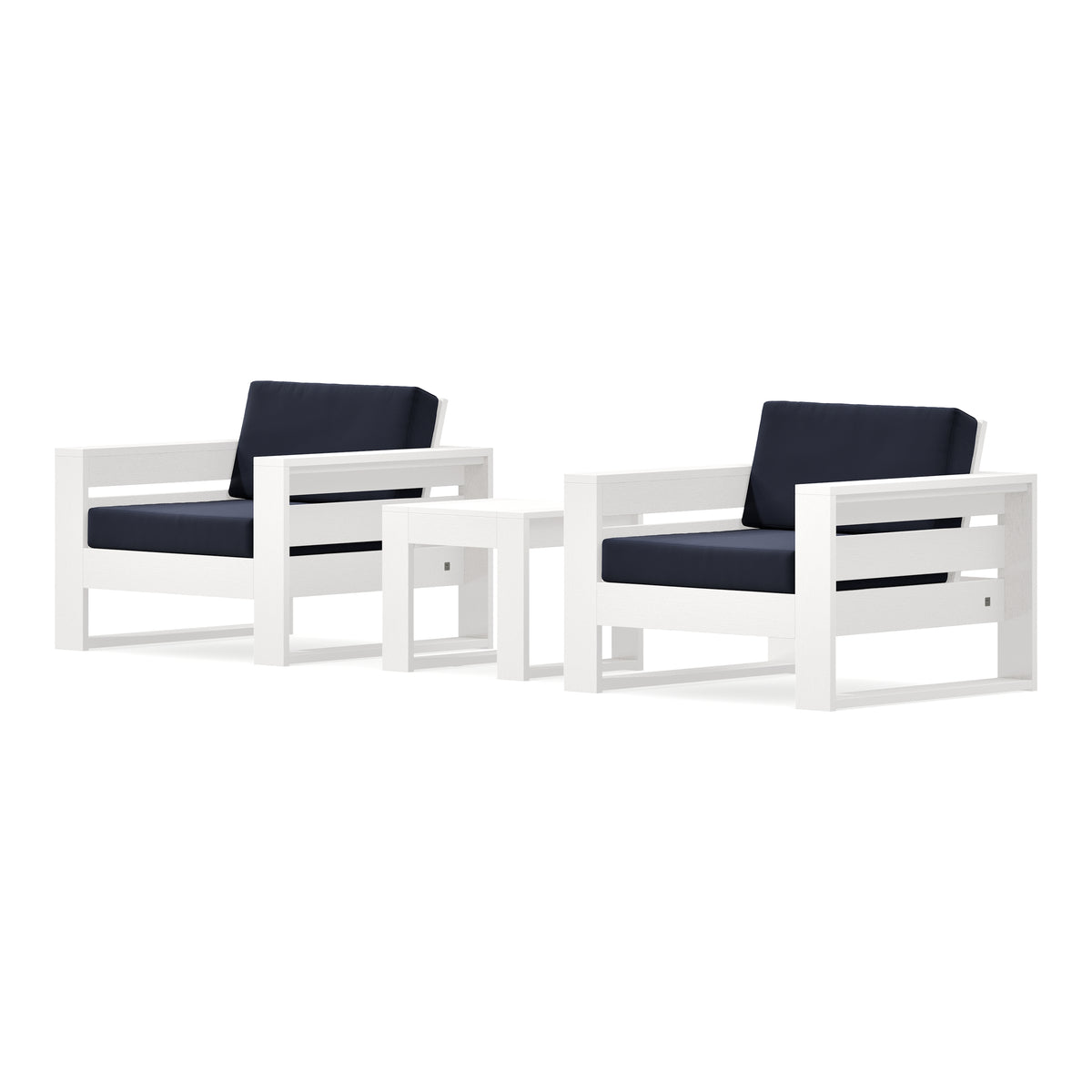 POLYWOOD PW Designer Series Latitude 3-Piece Lounge Chair Set in Vintage White / Navy