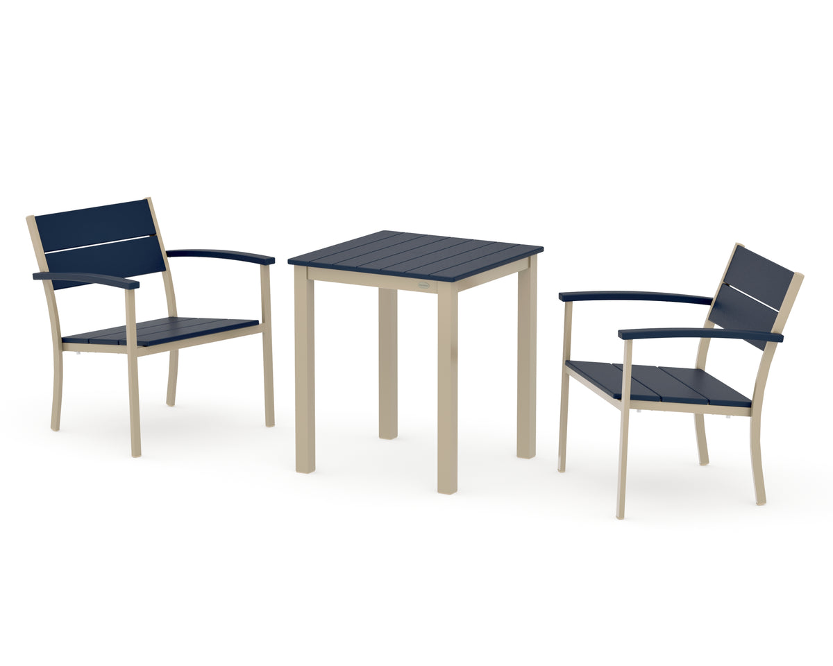 POLYWOOD Main Street 3-Piece Square Dining Set in Sand / Navy