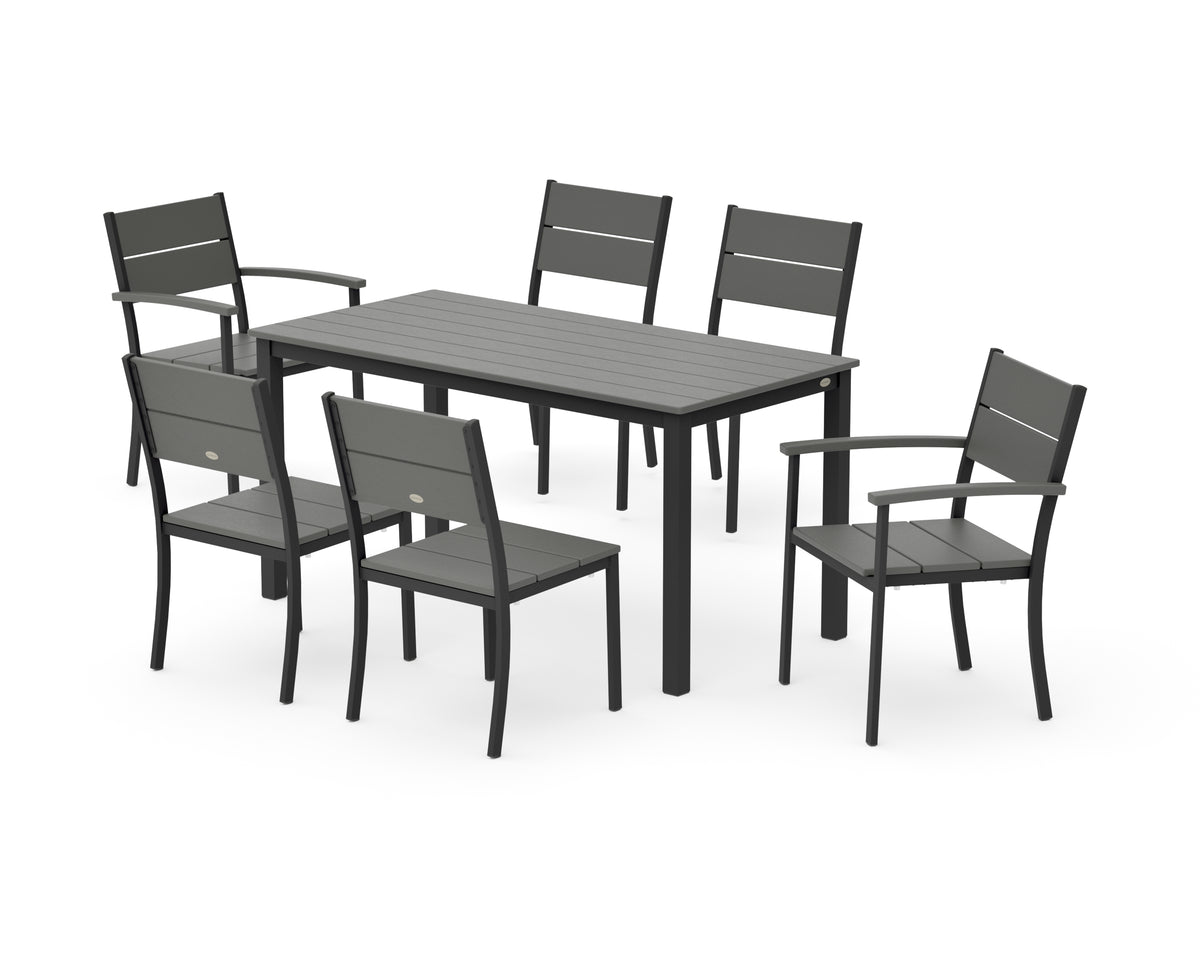 POLYWOOD Main Street 7-Piece Dining Set with Main Street 30 x 60 Dining Table in Black / Slate Grey