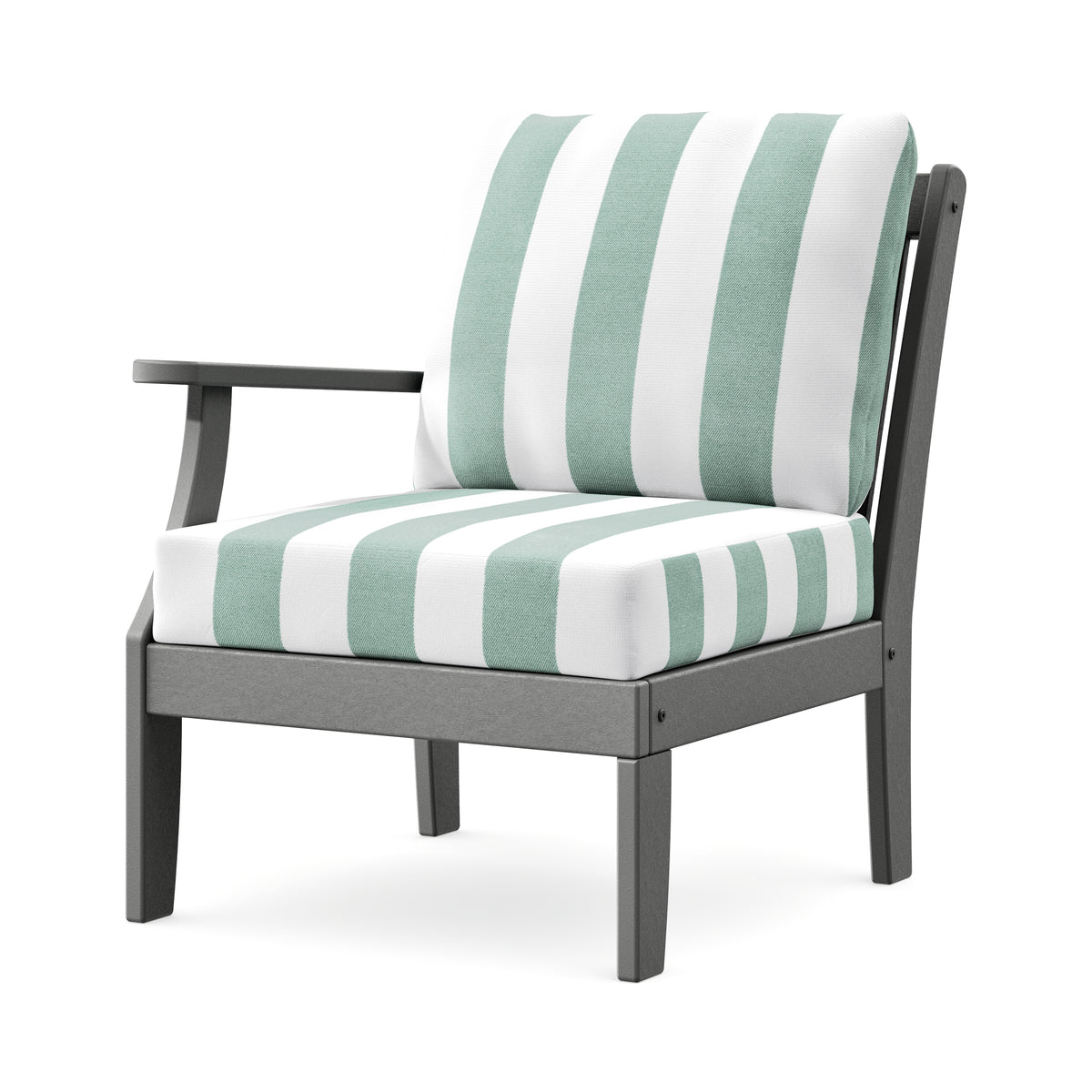 POLYWOOD Braxton Modular Left Arm Chair in Slate Grey / Cabana Stripe Glacier Spa