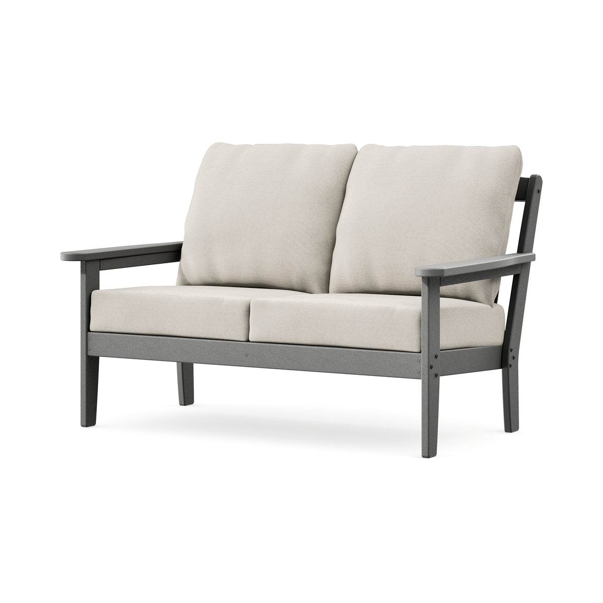 POLYWOOD Cottage Deep Seating Loveseat in Slate Grey / Dune Burlap