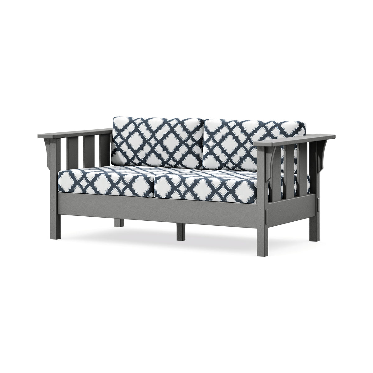 POLYWOOD Acadia Deep Seating Loveseat in Slate Grey / Trellis Marine Indigo