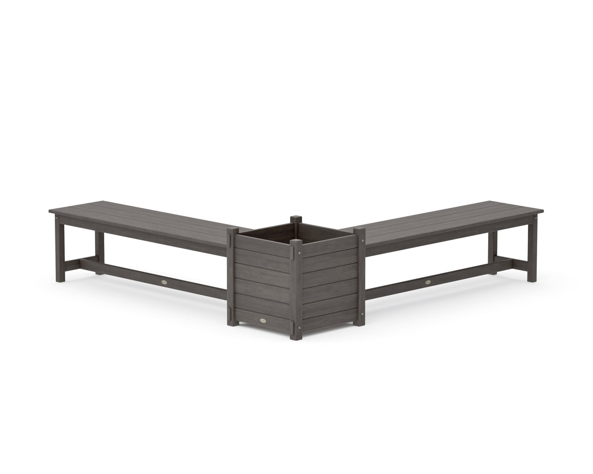 POLYWOOD 60" Nautical L-Shaped Planter Bench Set - Large in Driftwood