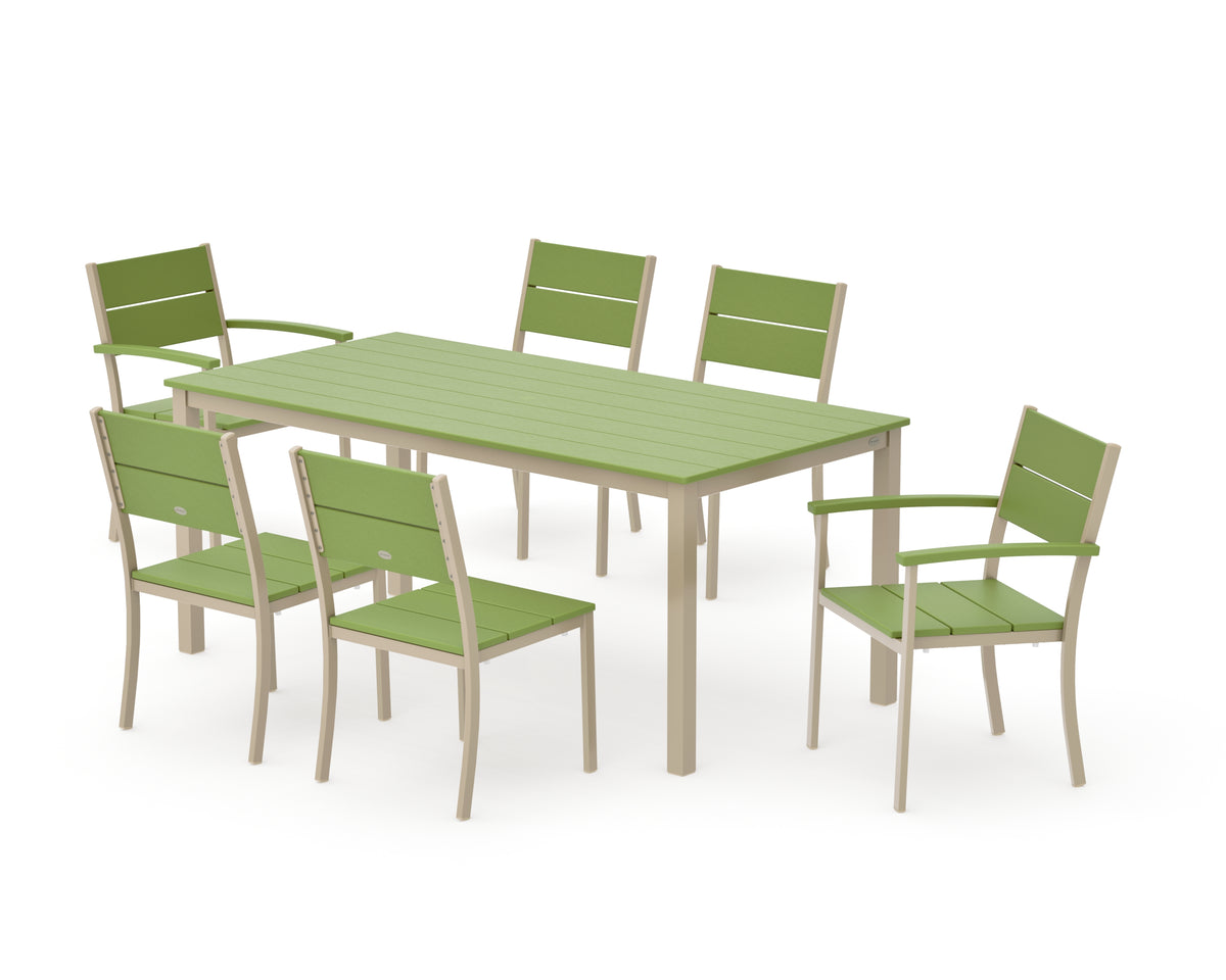 POLYWOOD Main Street 7-Piece Dining Set with Main Street 36" x 72" Dining Table in Sand / Lime