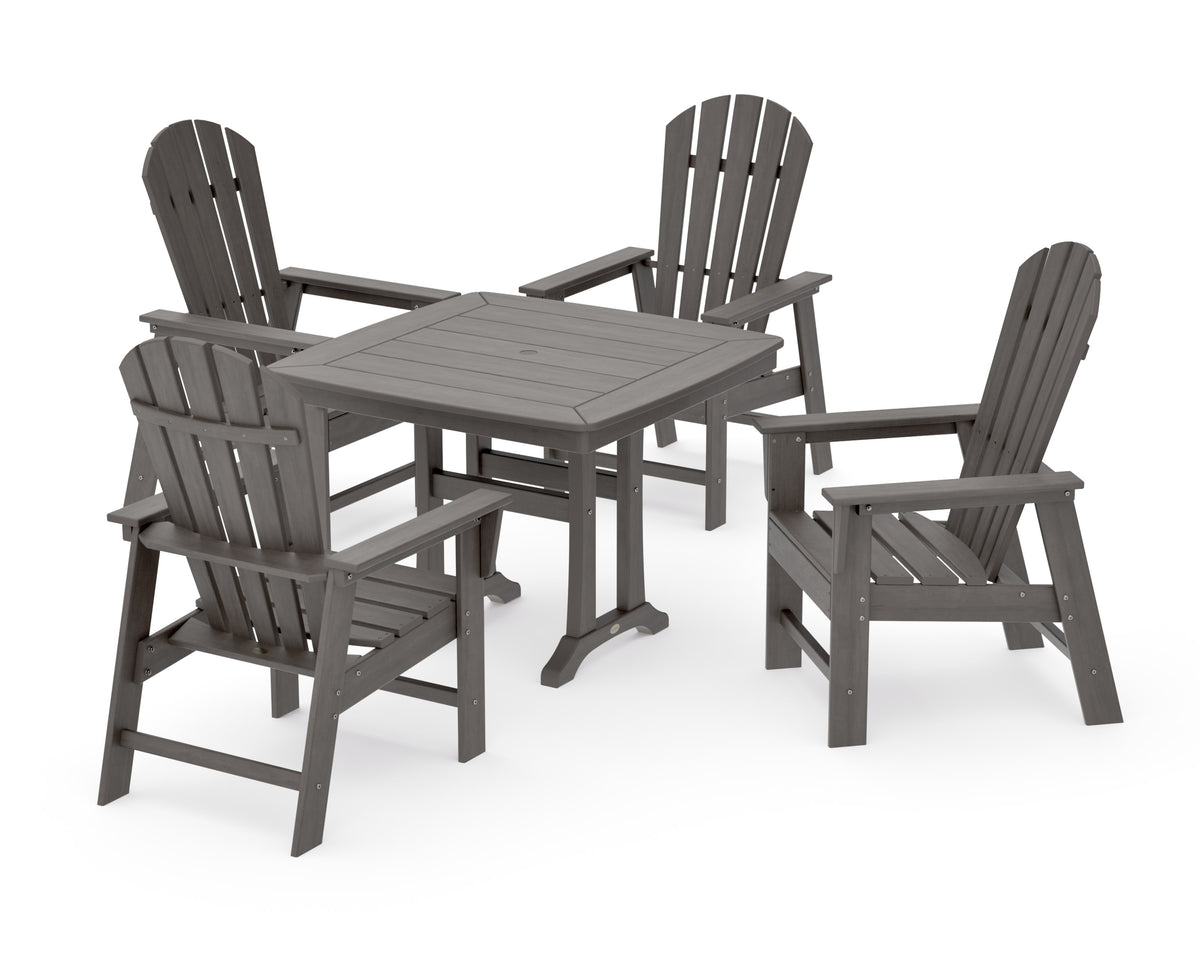 POLYWOOD South Beach 5-Piece Dining Set with Trestle Legs - 37" Table in Driftwood