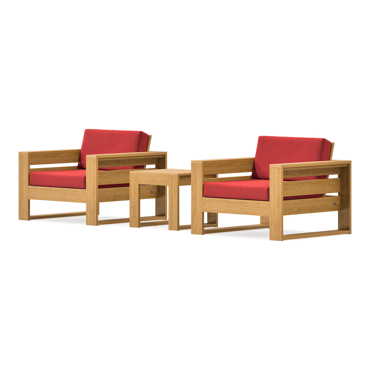 POLYWOOD PW Designer Series Latitude 3-Piece Lounge Chair Set in Natural / Crimson Linen