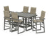 POLYWOOD EDGE Woven Highback Arm Chair 7-Piece Bar Set in Slate Grey / Dune Grass