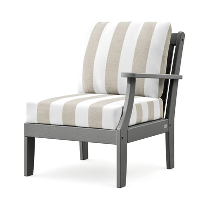 POLYWOOD Braxton Modular Right Arm Chair in Slate Grey / Cabana Stripe Dune Burlap