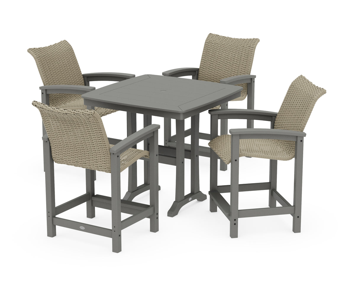 POLYWOOD Coastal Woven 5-Piece Counter Set with Trestle Legs in Slate Grey / Dune Grass