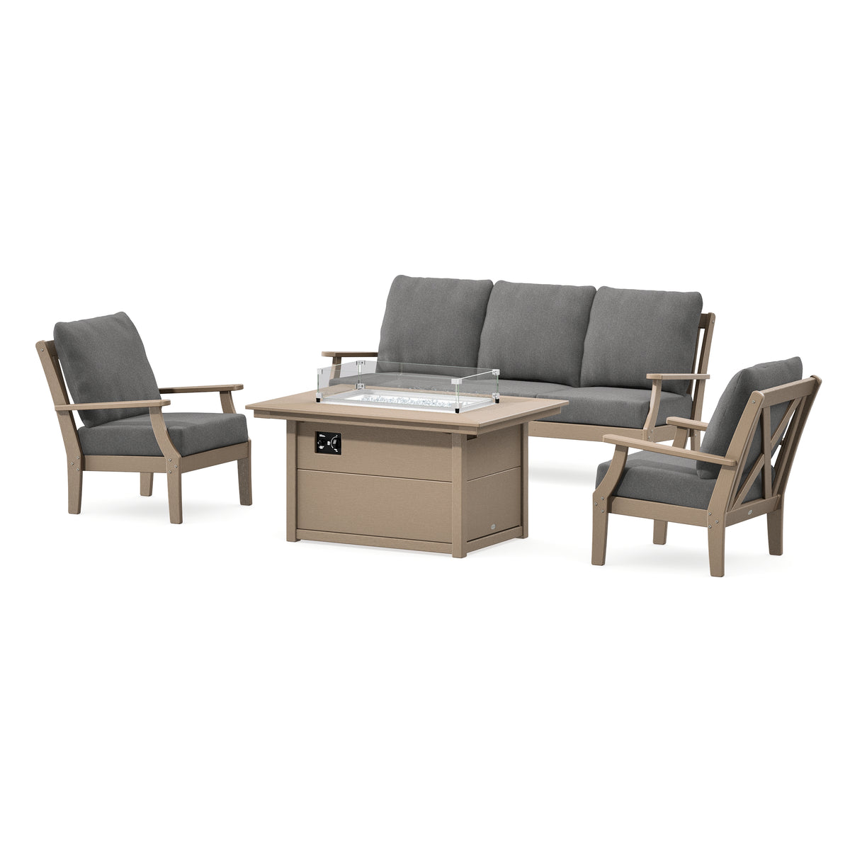 POLYWOOD Braxton Deep Seating Fire Pit Table Set in Vintage Sahara