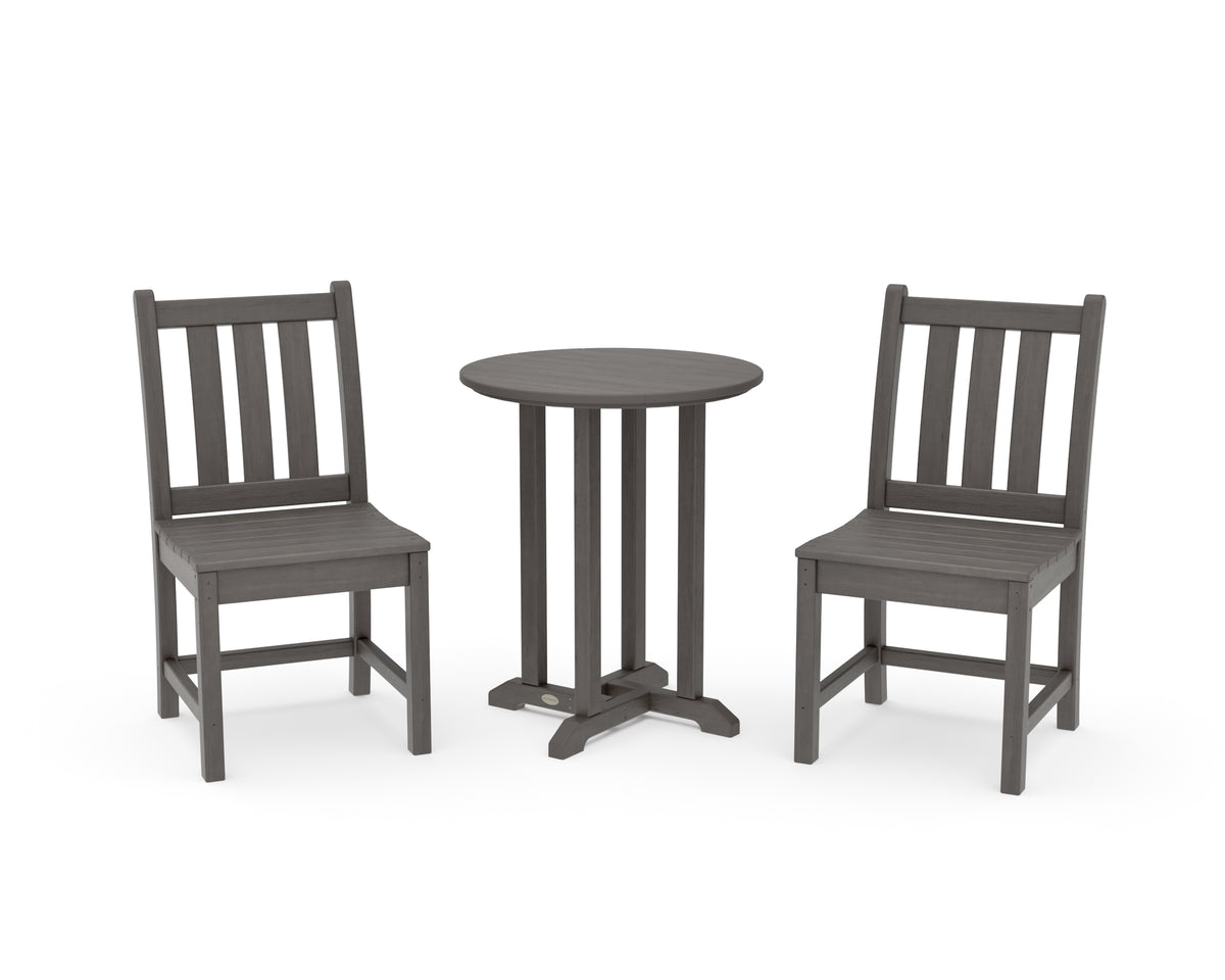 POLYWOOD Traditional Garden Side Chair 3-Piece Round Bistro Dining Set in Driftwood