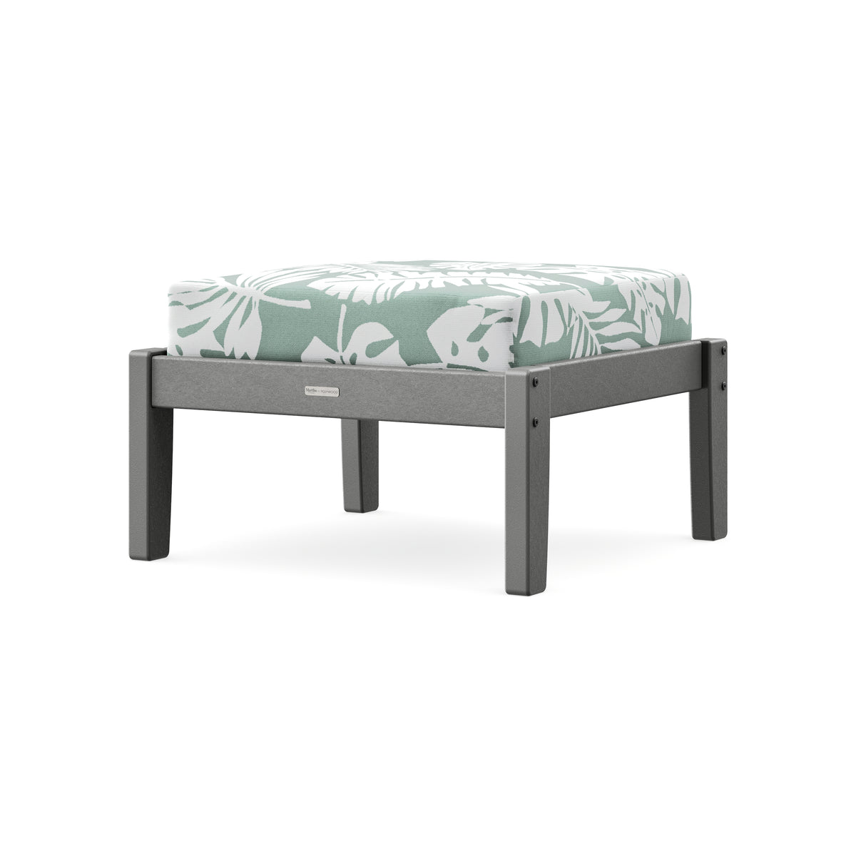 POLYWOOD Chinoiserie Deep Seating Ottoman in Slate Grey / Leaf Glacier Spa
