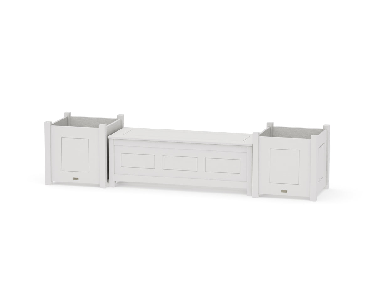 POLYWOOD 48" Country Living Straight Planter Storage Bench Set - Large in Vintage White
