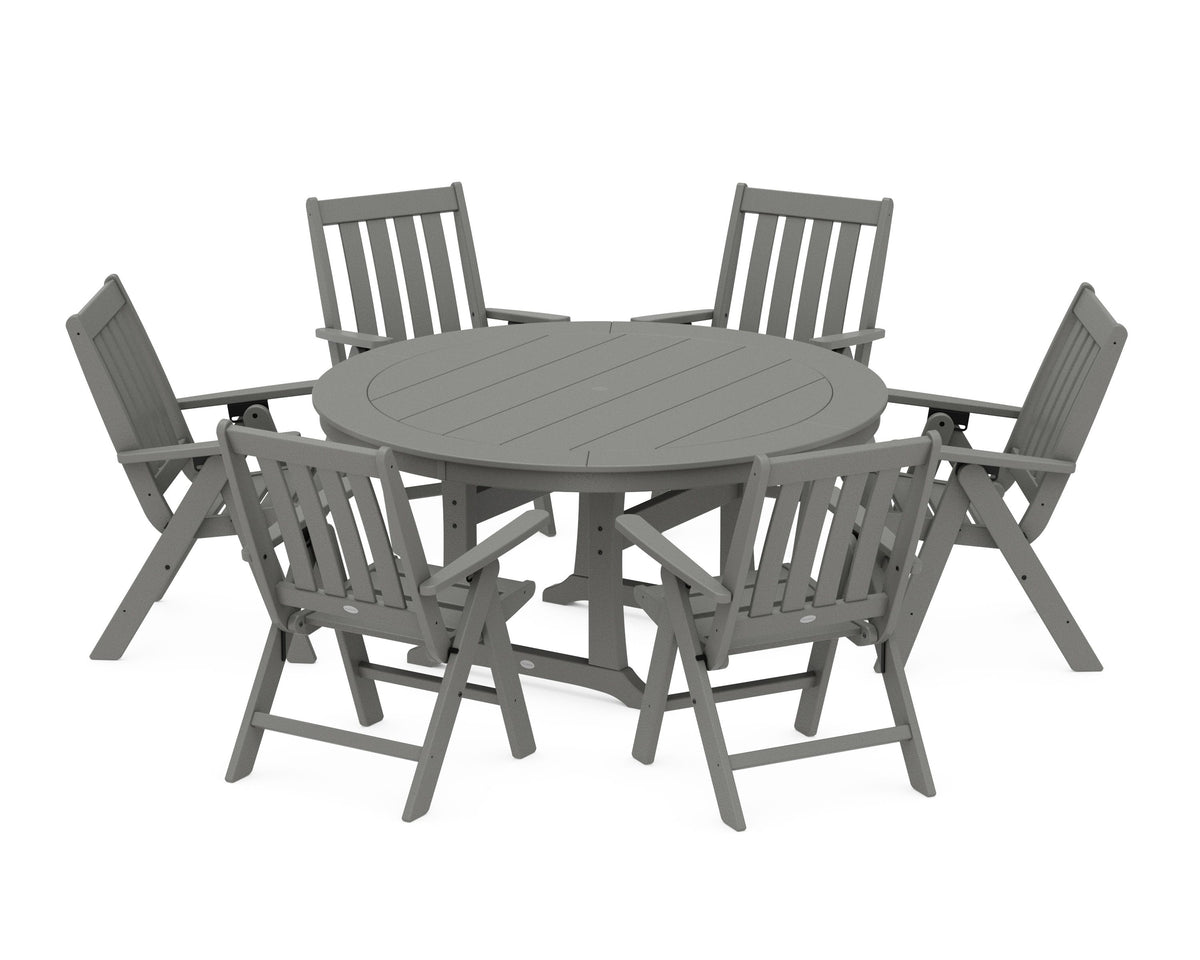 POLYWOOD Vineyard Folding 7-Piece Side Chair Round Dining Set in Slate Grey