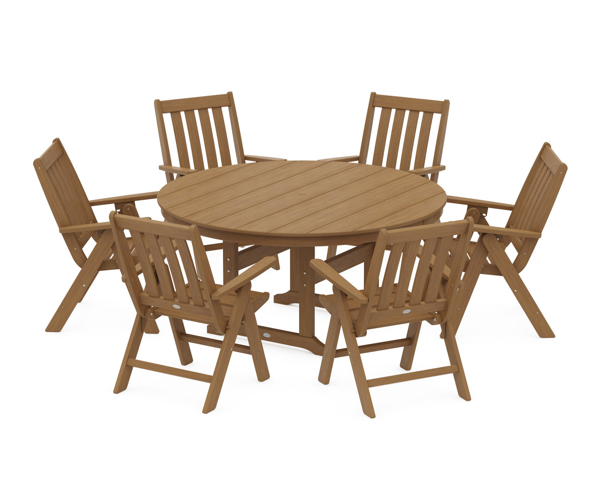 POLYWOOD Vineyard 7-Piece Folding Chair Round Farmhouse Dining Set in Natural