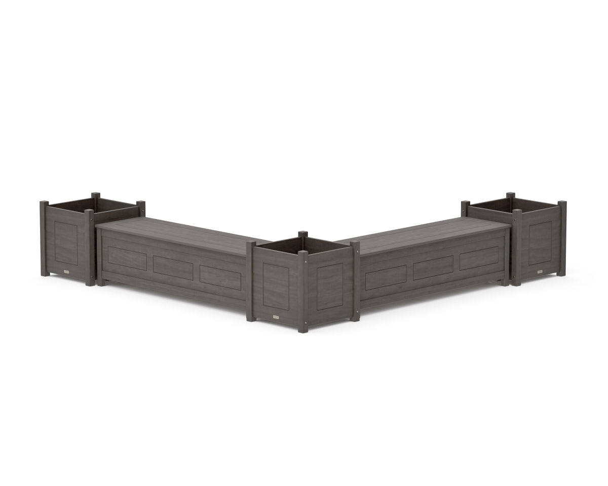 POLYWOOD 60" Country Living L-Shaped Planter Storage Bench Corner Set - Large in Driftwood
