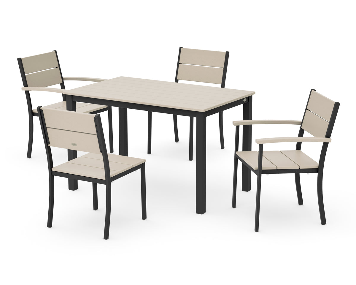 POLYWOOD Main Street 5-Piece Dining Set with Main Street 30 x 48 Dining Table in Black / Sand