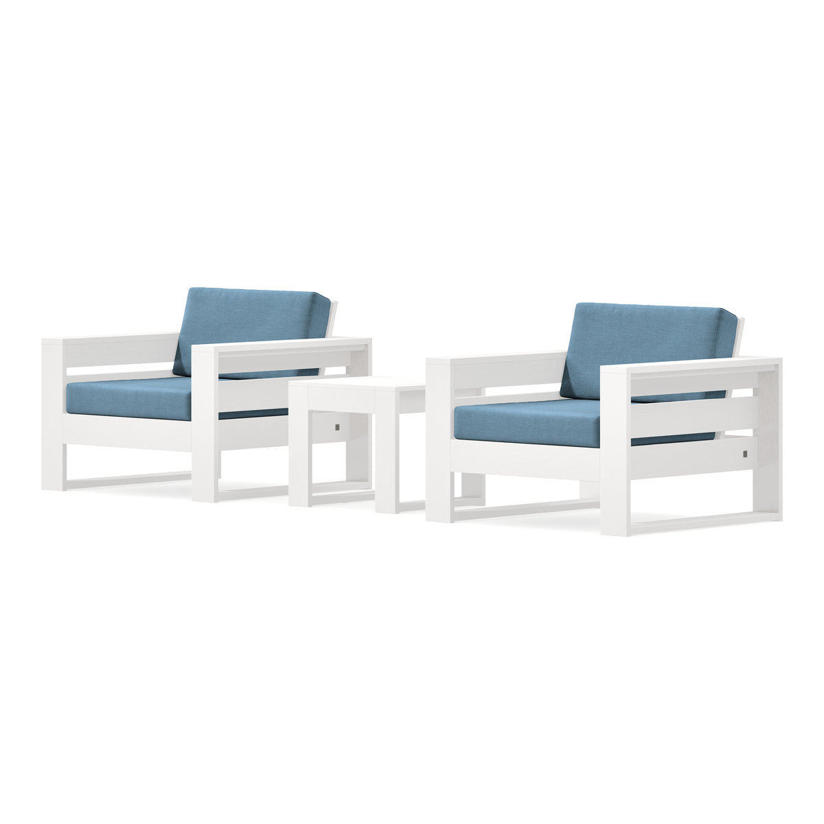 POLYWOOD PW Designer Series Latitude 3-Piece Lounge Chair Set in Vintage White / Sky Blue