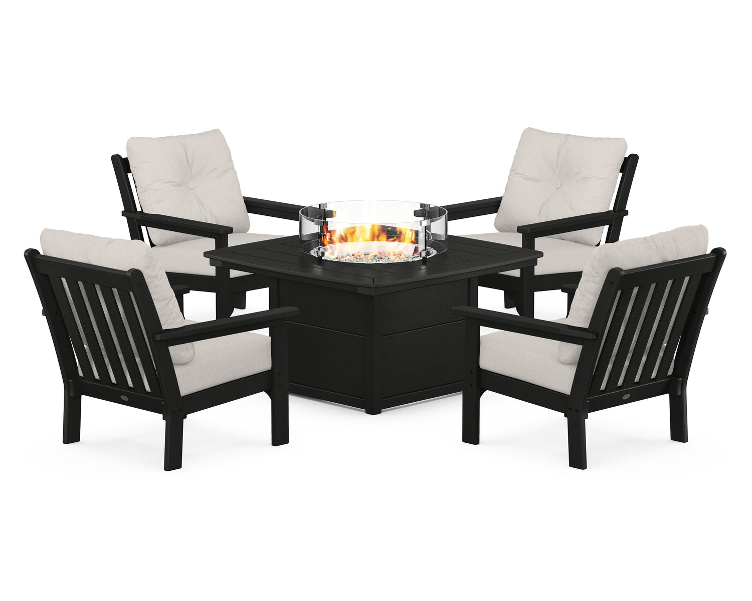 POLYWOOD Vineyard 5-Piece Conversation Set with Fire Pit Table