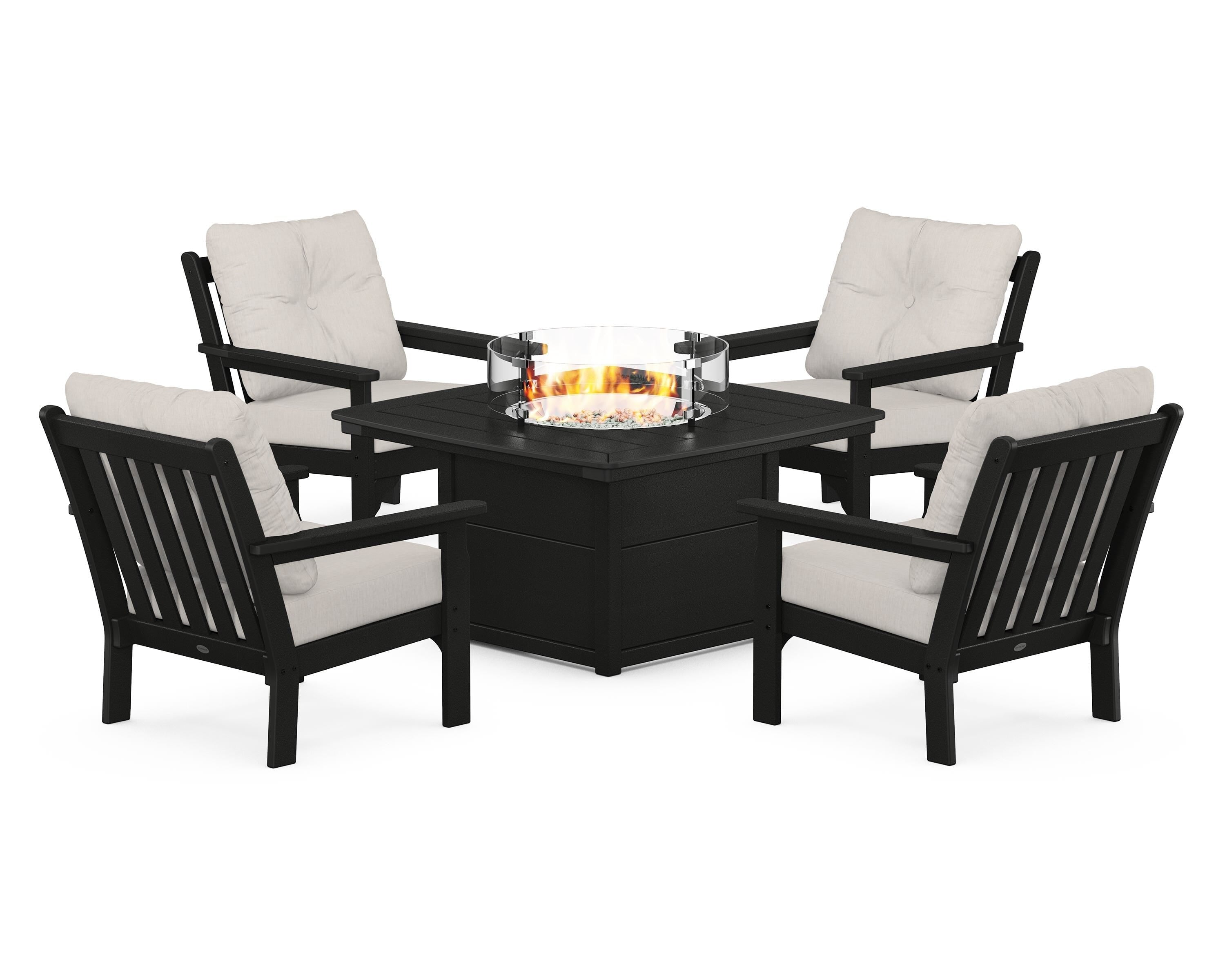 POLYWOOD Vineyard 5-Piece Conversation Set with Fire Pit Table