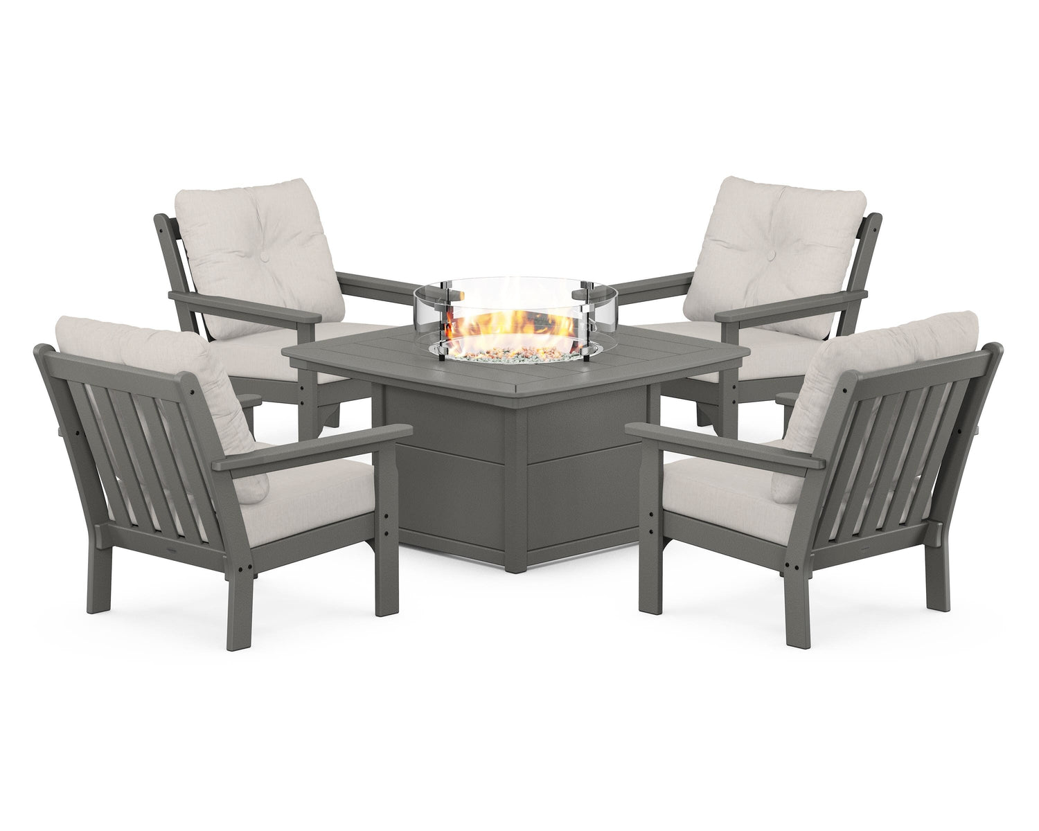 POLYWOOD Vineyard 5-Piece Conversation Set with Fire Pit Table