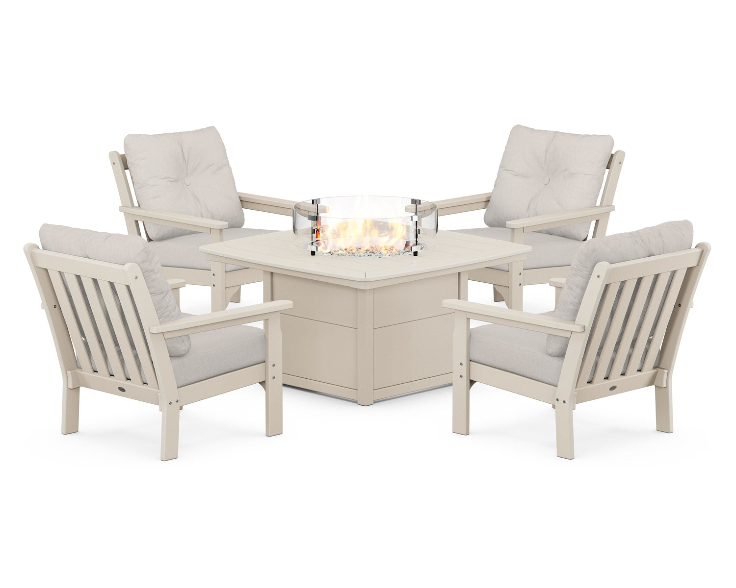 POLYWOOD Vineyard 5-Piece Conversation Set with Fire Pit Table