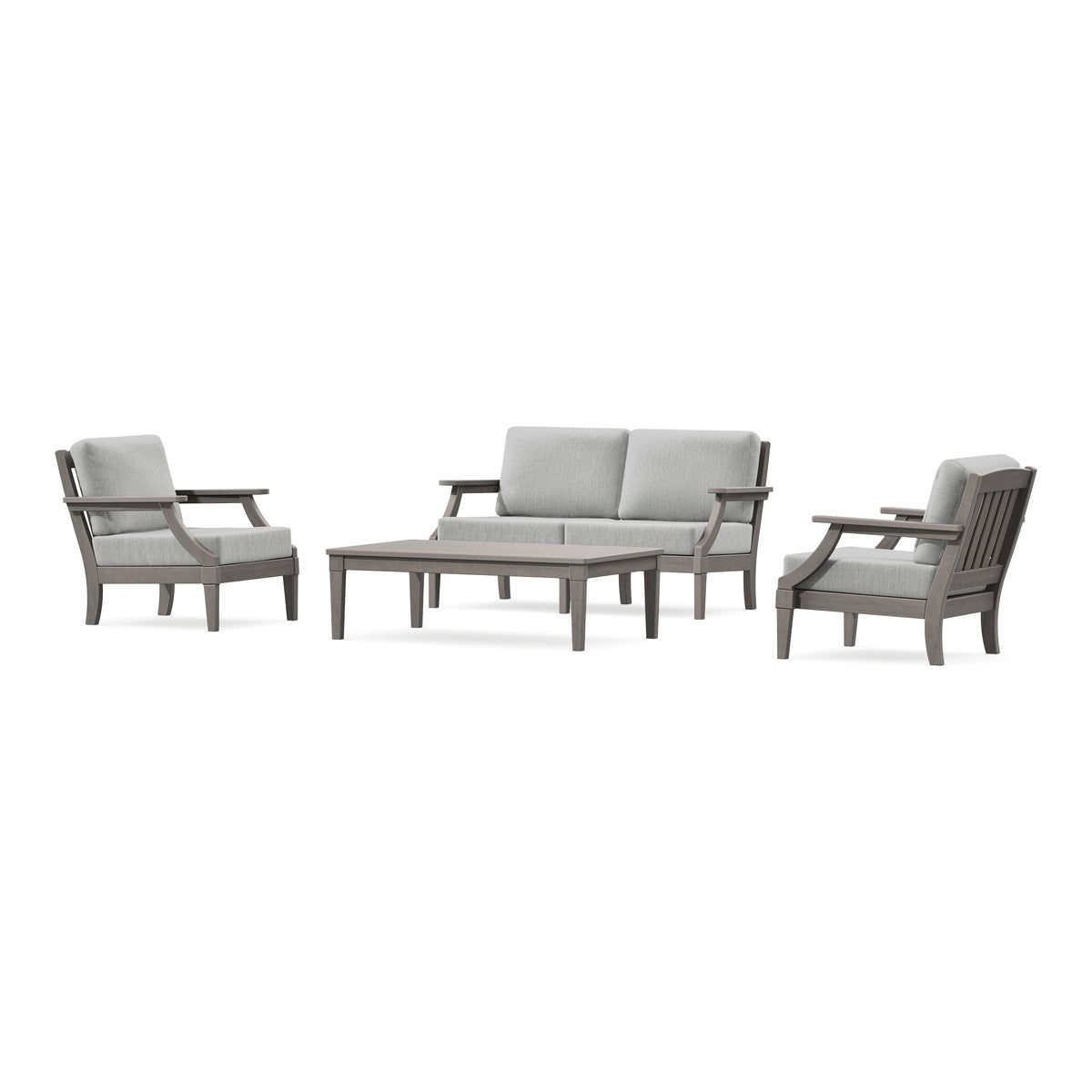 POLYWOOD PW Designer Series Estate Lounge 4-Piece Loveseat Set in Driftwood / Granite