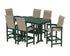 POLYWOOD Coastal Woven High-Back Arm Chair 7-Piece Bar Set with Trestle Legs in Green / Dune Grass
