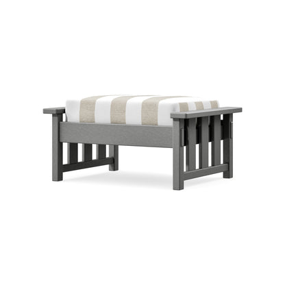 POLYWOOD Acadia Deep Seating Ottoman in Slate Grey / Cabana Stripe Dune Burlap