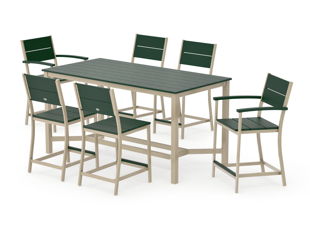POLYWOOD Main Street 7-Piece Counter Set in Sand / Green