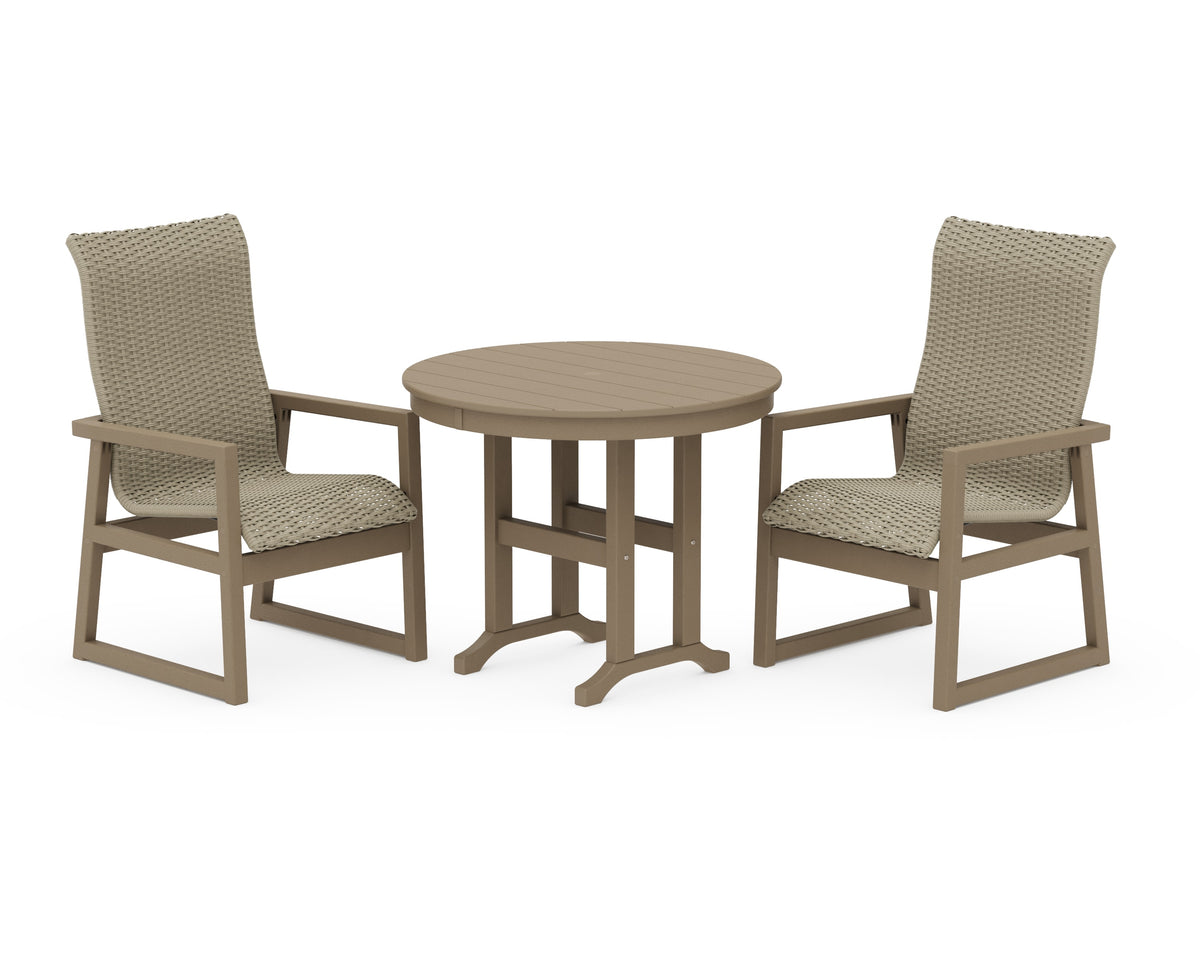 POLYWOOD EDGE Woven High-Back 3-Piece Farmhouse Dining Set in Vintage Sahara / Dune Grass