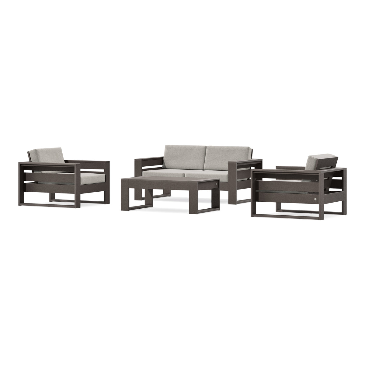 POLYWOOD PW Designer Series Latitude 4-Piece Lounge Loveseat Set in Vintage Coffee / Weathered Tweed