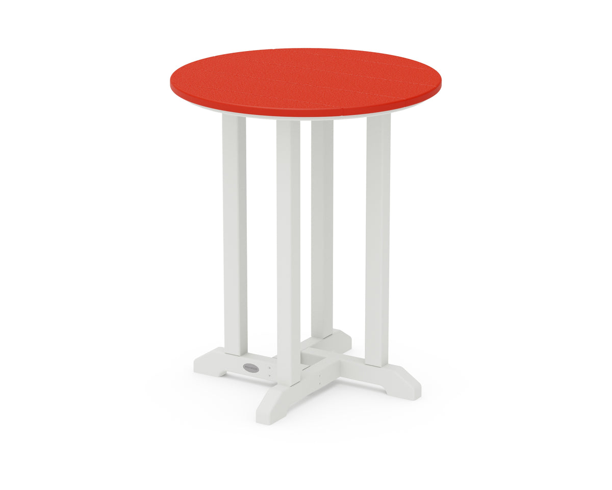 POLYWOOD Contempo 24" Round Dining Table in White / Sunset Red