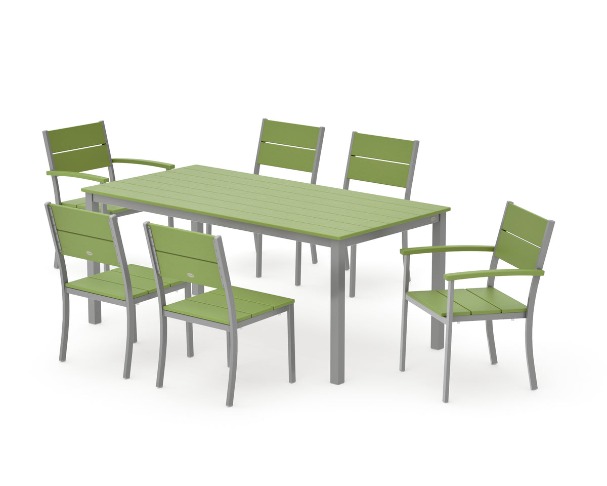 POLYWOOD Main Street 7-Piece Dining Set with Main Street 36" x 72" Dining Table in Silver / Lime