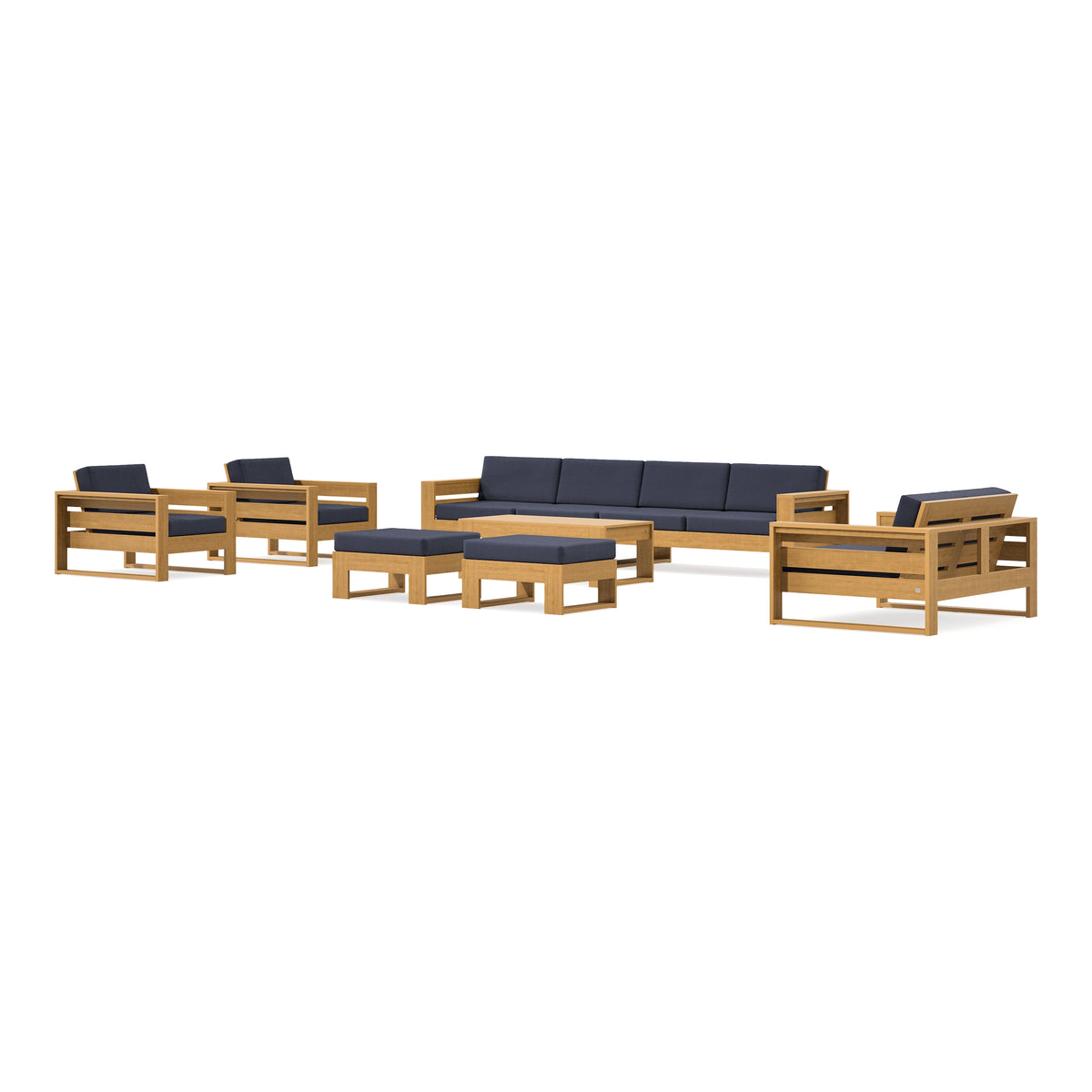 POLYWOOD PW Designer Series Latitude 8-Piece Lounge Sofa Set in Natural / Navy Linen