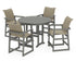 POLYWOOD EDGE Woven 5-Piece Round Farmhouse Counter Set in Slate Grey / Dune Grass