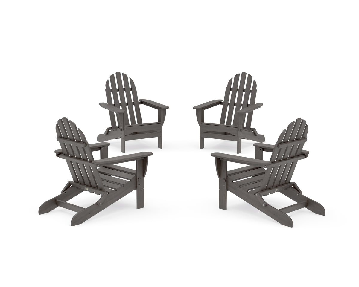 POLYWOOD 4-Piece Classic Folding Adirondack Conversation Set in Driftwood