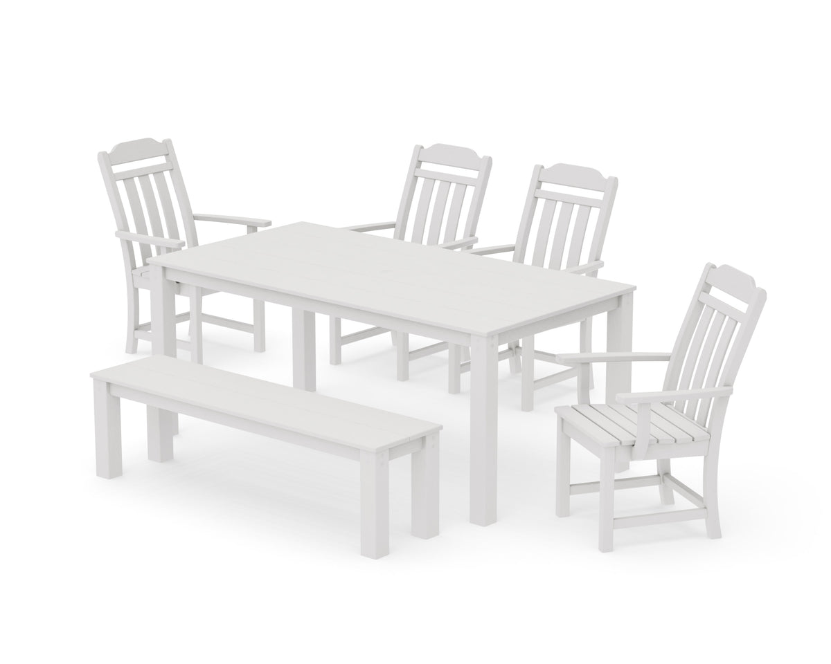 POLYWOOD Cottage 6-Piece Parsons Dining Set with Bench in Vintage White