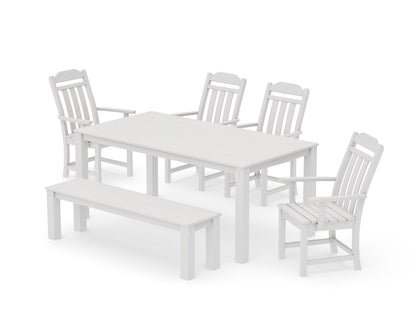 POLYWOOD Cottage 6-Piece Parsons Dining Set with Bench in Vintage White