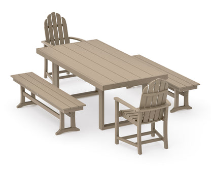 POLYWOOD Classic Adirondack 5-Piece Dining Set with Benches - 39" x 78" Table in Vintage Sahara