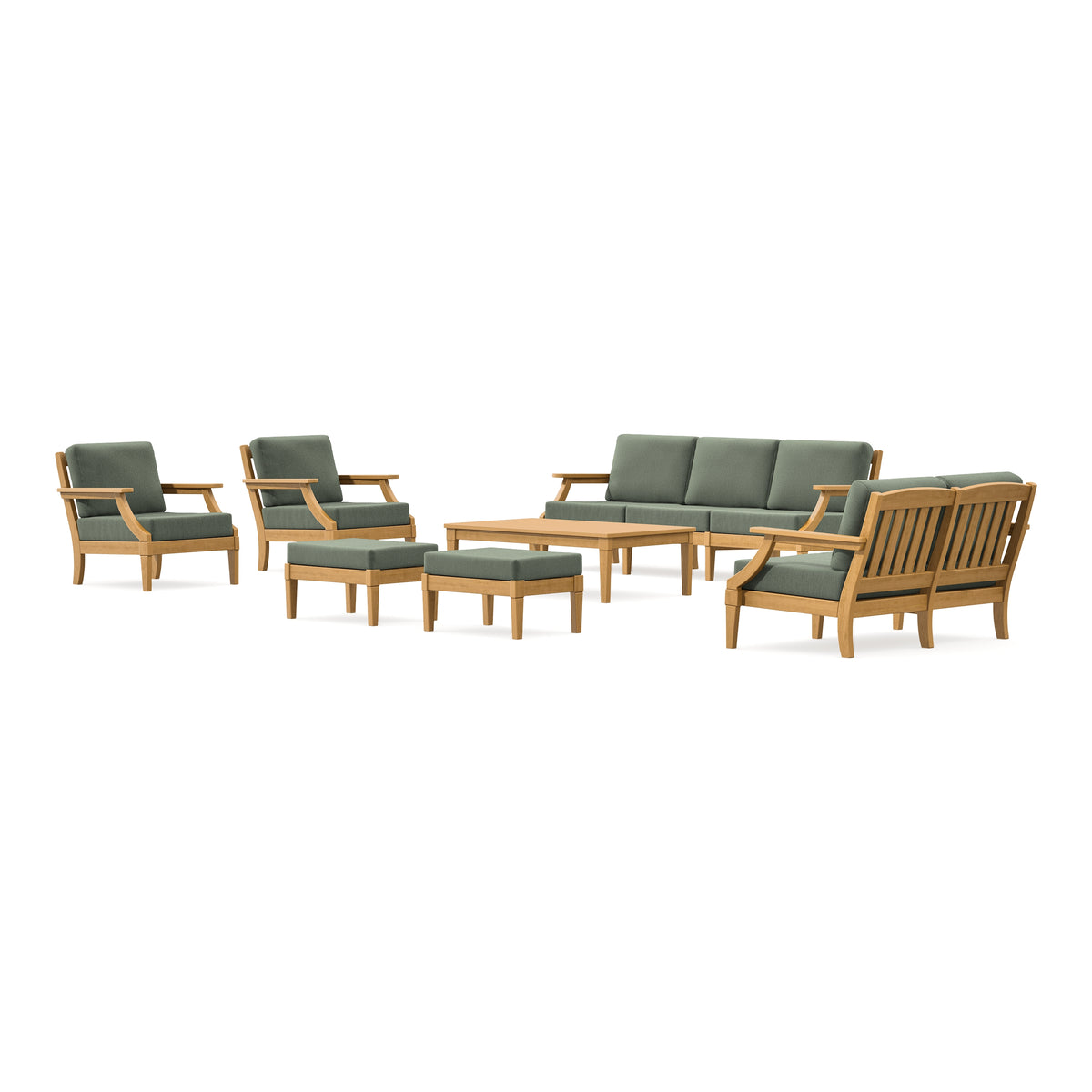 POLYWOOD PW Designer Series Estate 7-Piece Lounge Sofa Set in Natural / Cast Sage
