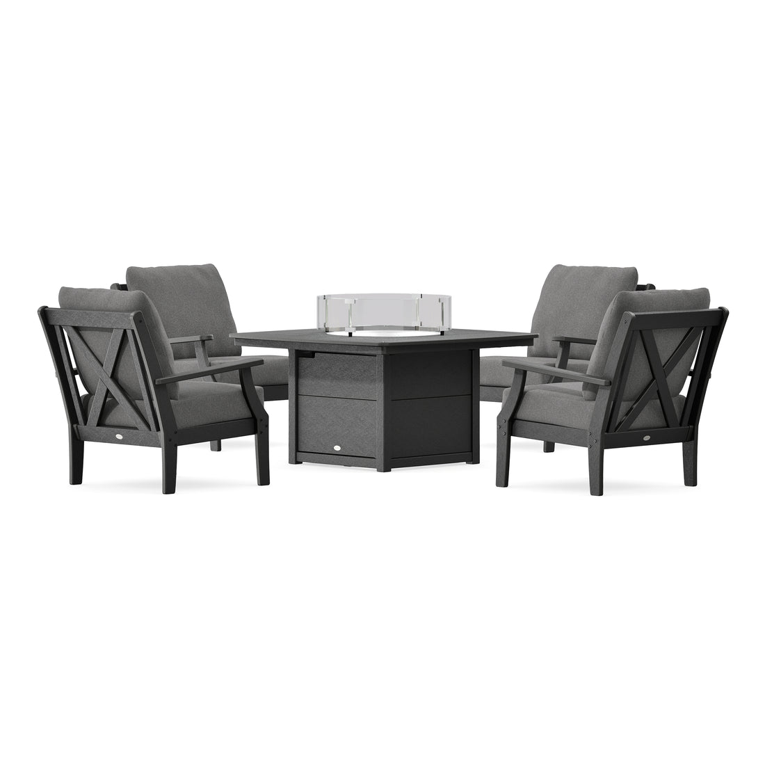 POLYWOOD Braxton 5-Piece Deep Seating Conversation Set with Fire Pit Table in Black