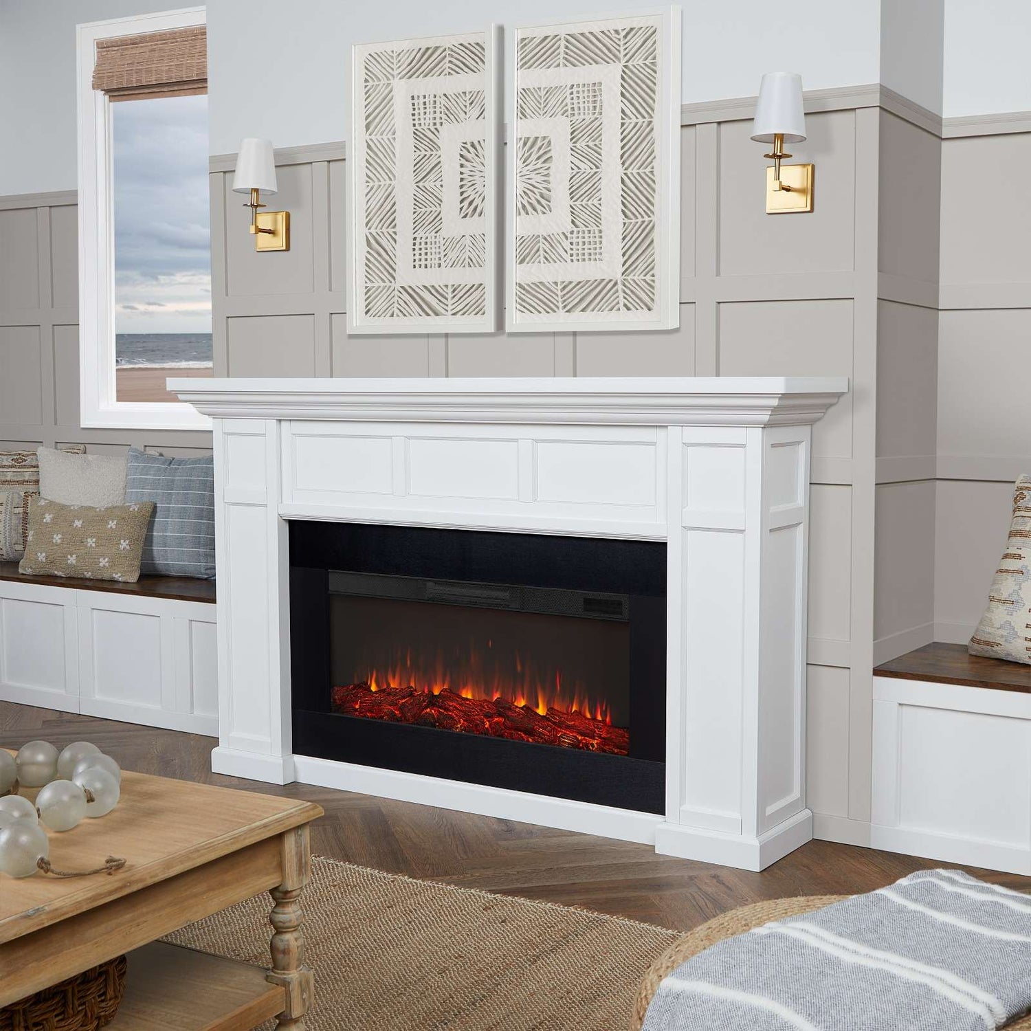 Alcott Landscape White Electric Fireplace