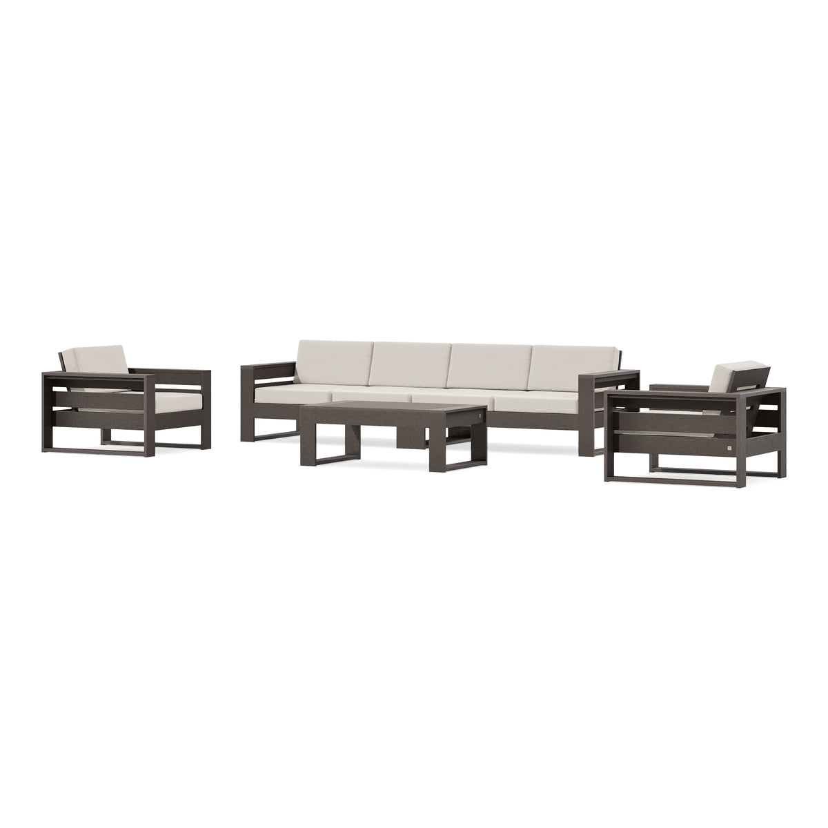 POLYWOOD PW Designer Series Latitude 5-Piece Lounge Sofa Set in Vintage Coffee / Dune Burlap